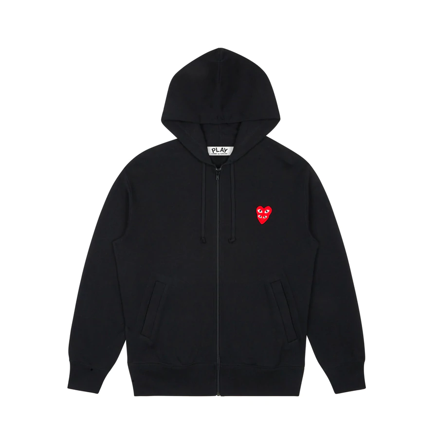 Black CDG Hoodie Zip Up – Double Heart Black CDG Hoodie Zip Up – Double Heart front side