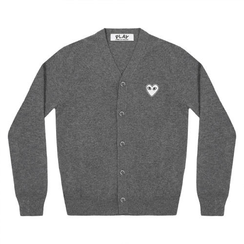 Cdg Play Men’s Cardigan White Heart Dark Grey Cdg Play Men’s Cardigan White Heart Dark Grey