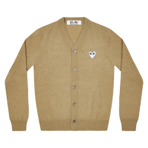 CDG Play Cardigan White Heart Natural Series Camel
