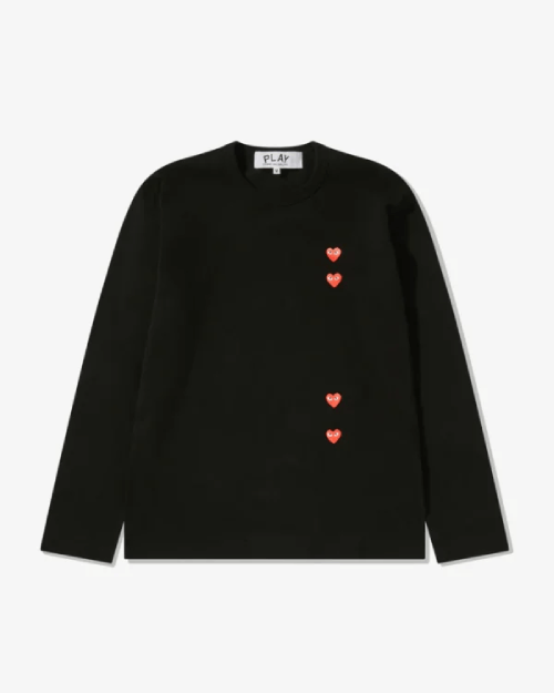 CDG Play Multi Red Heart Long Sleeve T-Shirt Black CDG Play Multi Red Heart Long Sleeve T-Shirt Black