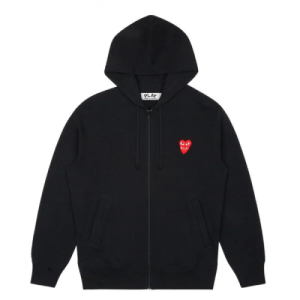 CDG Play Zip Hoodie With Red Family Heart Front Side