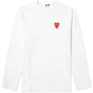CDG Play Long Sleeve Overlapping Heart White