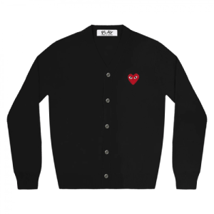 Cdg Play Men’s Cardigan Red Emblem Black