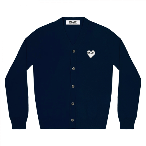 Cdg Play Men’s Cardigan White Heart Navy Cdg Play Men’s Cardigan White Heart Navy