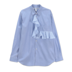 Cdg Stripe Contrast Shirt with Frill Placket - Blue front side