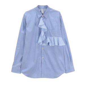 Cdg Stripe Contrast Shirt with Frill Placket - Blue front side