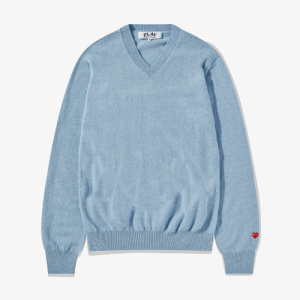 CDG Men Lambswool V Neck Sweater Blue Front Side