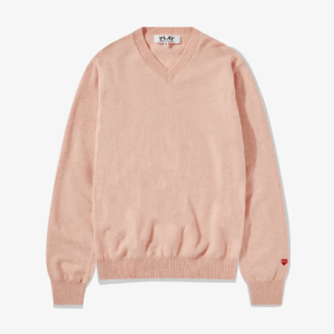 CDG Men Lambswool V Neck Sweater Pink Front Side