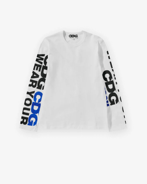 CDG Message Longsleeve T-Shirt White CDG Message Longsleeve T-Shirt White Front Side