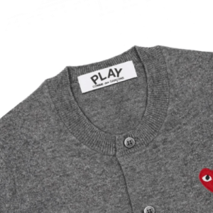 CDG PLAY Round Neck Cardigan Red Emblem Grey Neck