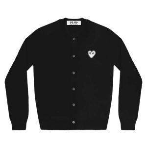 CDG PLAY Women’s Cardigan White Heart Black Front Side