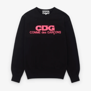 CDG Pink Logo Sweatshirt Black Front Side