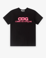 CDG Pink Logo T-Shirt Black Front Side
