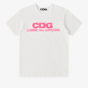 CDG Pink Logo T-Shirt White Front Side