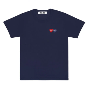 CDG Play Basic T-Shirt Two Emblems Navy Front Side