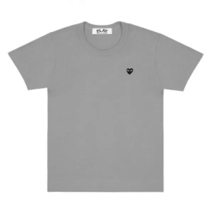 CDG Play Black Heart Logo T-Shirt in Grey Front Side