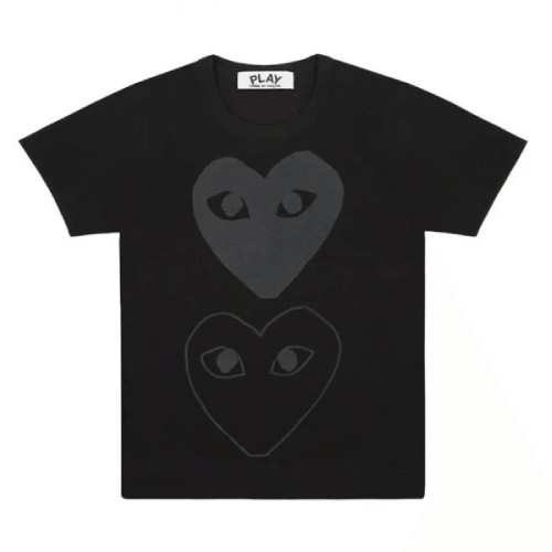 CDG Play Black T-Shirt Black Double Heart Screenprint CDG Play Black T-Shirt Black Double Heart Screenprint Front Side