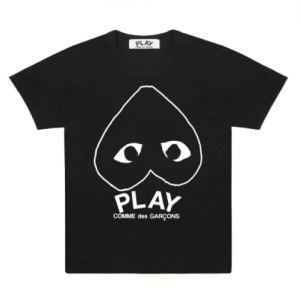 CDG Play Black T-Shirt With White Heart Outline Front Side