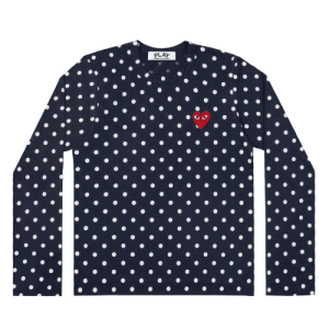 CDG Play L/S Polka Dot T-Shirt Navy Front Side