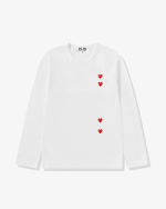 CDG Play Multi Red Heart Long Sleeve T-Shirt White Front Side