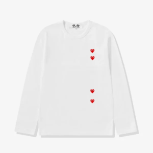 CDG Play Multi Red Heart Long Sleeve T-Shirt White Front Side