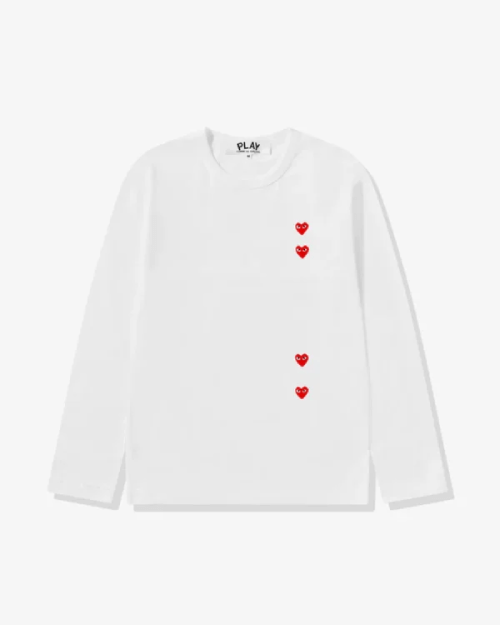 CDG Play Multi Red Heart Long Sleeve T-Shirt White CDG Play Multi Red Heart Long Sleeve T-Shirt White Front Side