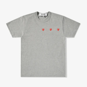 CDG Play Multi Red Heart T-Shirt Grey Front Side