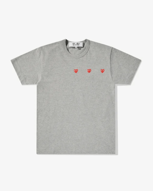 CDG Play Multi Red Heart T-Shirt Grey CDG Play Multi Red Heart T-Shirt Grey Front Side