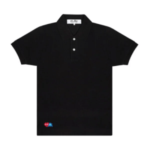 CDG Play Polo Red Invader Heart and Blue Emblem Front Side