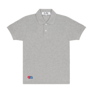 CDG Play Polo Red Invader Heart and Blue Emblem (Grey) Front Side