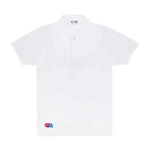 CDG Play Polo Red Invader Heart and Blue Emblem (White) Front Side
