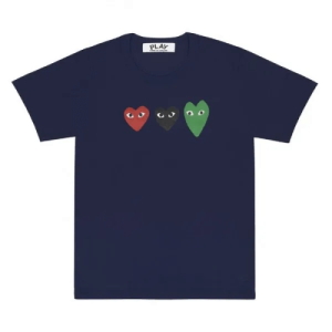 CDG Play T-shirt With Red/Green/Black Hearts Front Side