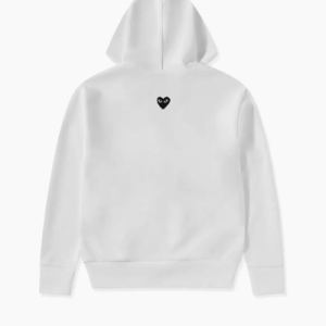 CDG Play Unisex Reverse Black Heart Zip Hooded Sweatshirt White Back Side