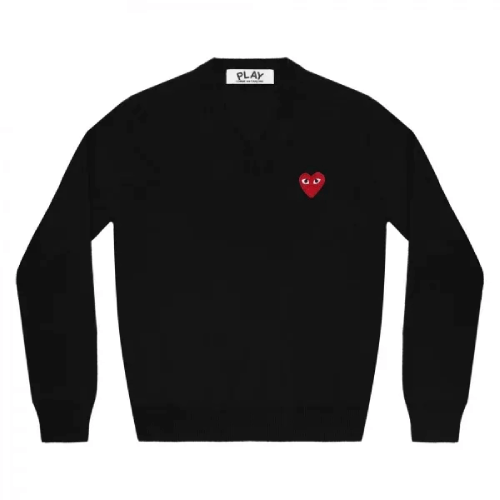 CDG Play V-neck Pullover Red Emblem (Black) CDG Play V-neck Pullover Red Emblem (Black) Front Side