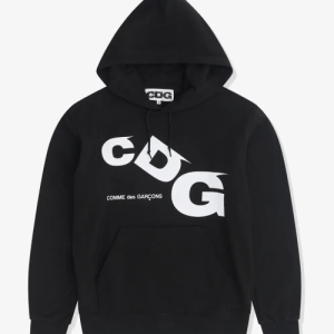 CDG Printed Logo Hoodie Black Front Side