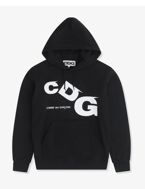 CDG Printed Logo Hoodie Black CDG Printed Logo Hoodie Black Front Side