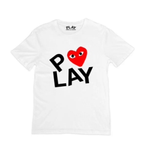 CDG T-Shirt White Double Heart Screen Print Front Side