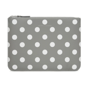 CDG Wallet Polka Dot Printed Zip Pouch Grey SA5100PD Front Side