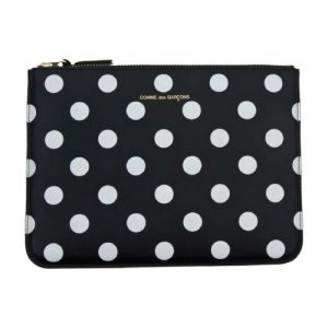 CDG Wallet Wallet Polka Dot Printed Zip Pouch Black SA5100PD Front Side