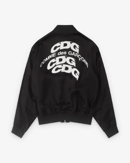 CDG Warped Logo Bomber Jacket Black CDG Warped Logo Bomber Jacket Black Back Side
