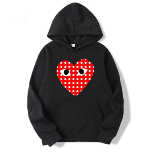 CDG White Dotted Heart Hoodie Front Side