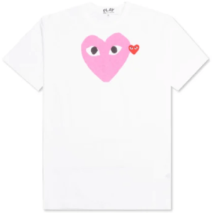 Comme Des Garçons Play Red Emblem And Pink Heart T-Shirt Front Side