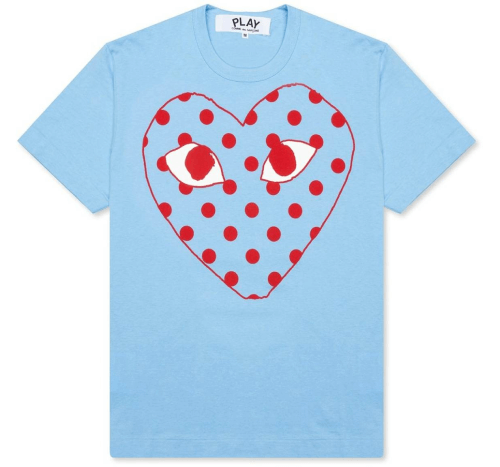 Comme des Garçons Play Pastelle Polka Dot Red Heart T-shirt Comme des Garçons Play Pastelle Polka Dot Red Heart T-shirt Front Side