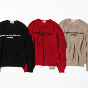 Supreme x CDG Sweater Red-Black-Beige Front Side