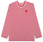 CDG PLAY Big Red Heart Striped L/S T-Shirt (White/Red) Front Side