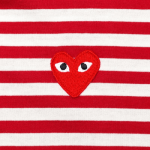 CDG PLAY Big Red Heart Striped L/S T-Shirt (White/Red) Logo
