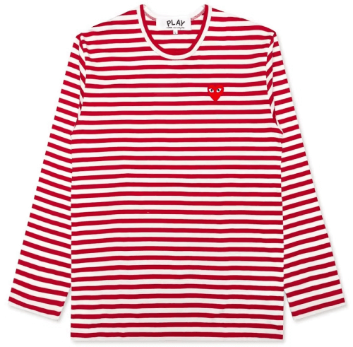 CDG PLAY Big Red Heart Striped L/S T-Shirt (White/Red) CDG PLAY Big Red Heart Striped L/S T-Shirt (White/Red) Front Side