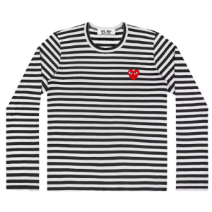 CDG PLAY Striped Long Sleeve T-Shirt (White/Black) Front Side