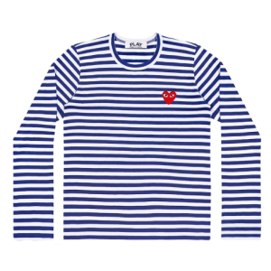 CDG PLAY Striped Long Sleeve T-Shirt (White/Blue) Front Side