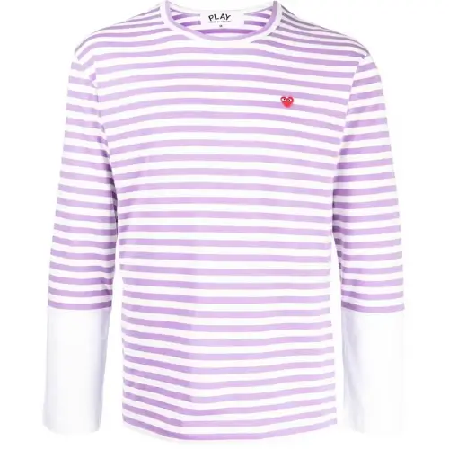 CDG Play Embroidered Logo Striped Long-Sleeve Purple/White Tee CDG Play Embroidered Logo Striped Long-Sleeve Purple/White Tee Front Side